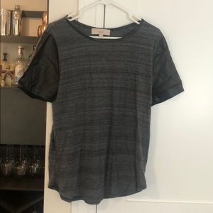 LOFT grey shirt with faux leather sleeve accents